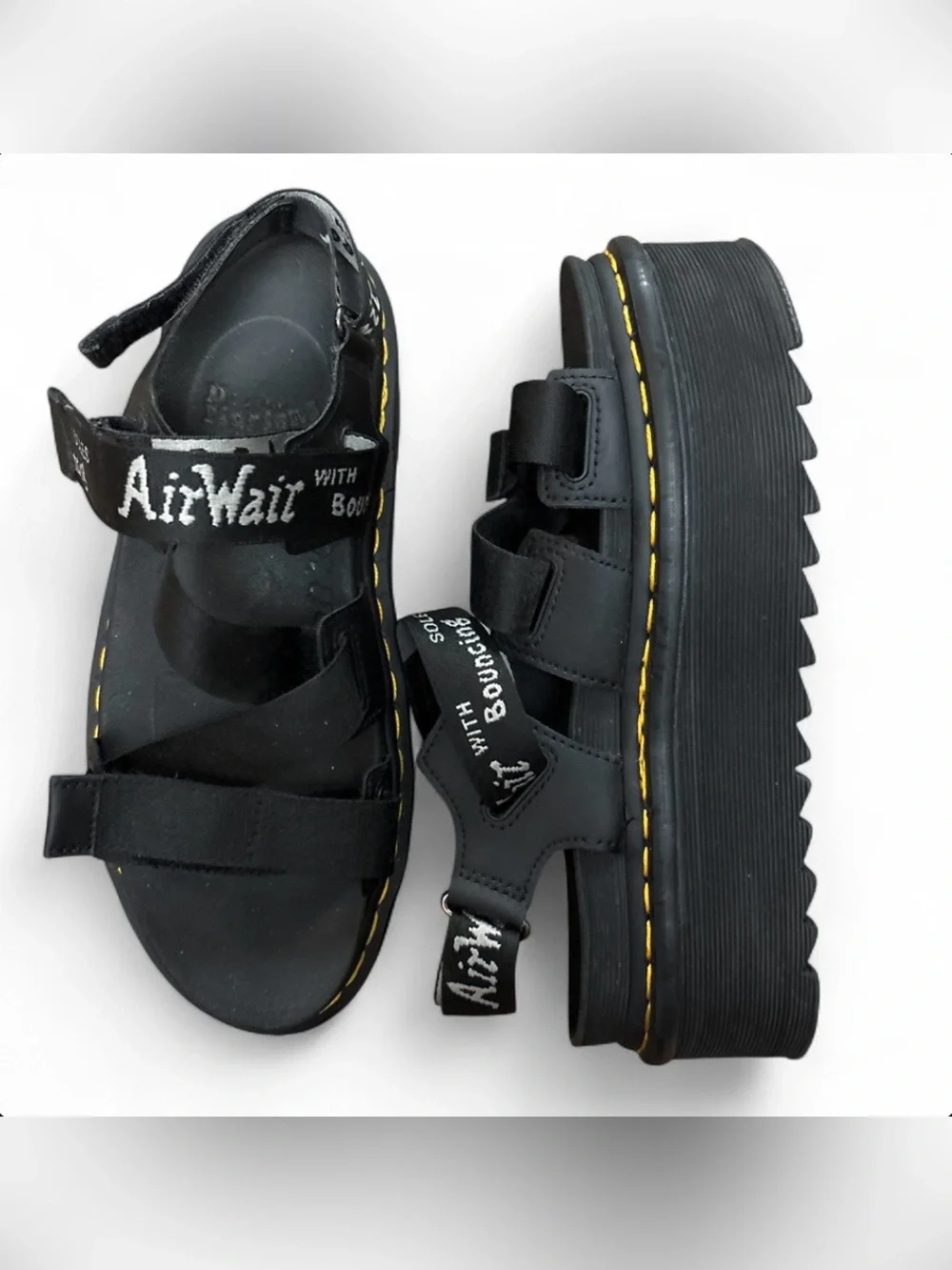 Black Women’s Dr. Martens Platform Sandals with Yellow Stitching